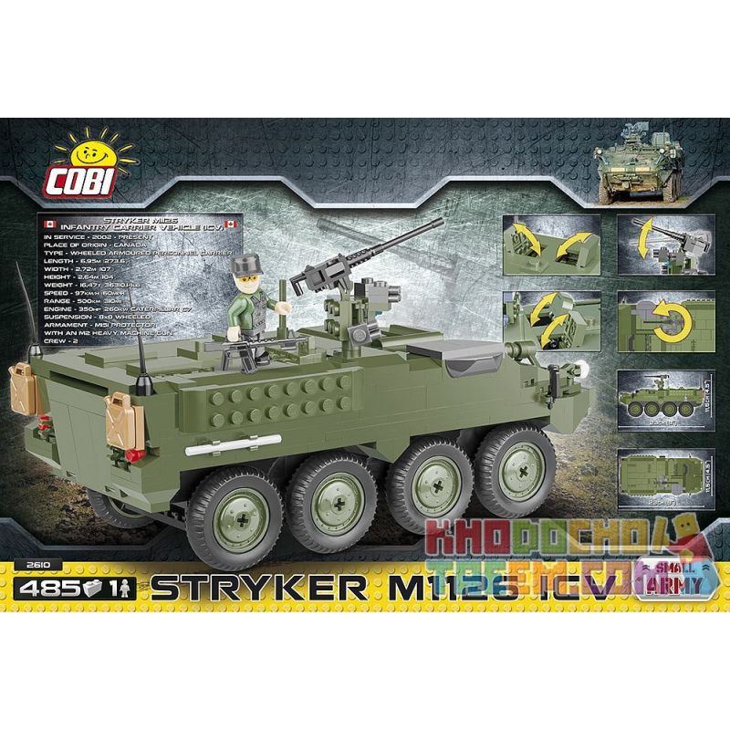 COBI 2610 non  TÀU SÂN BAY BỌC THÉP M1126 bộ đồ chơi xếp lắp ráp ghép mô hình Military Army STRYKER M1126 ICV Quân Sự Bộ Đội 485 khối