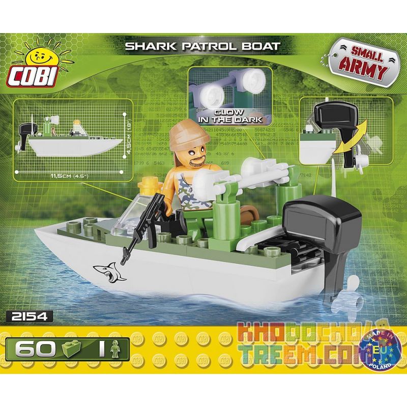COBI 2154 non  THUYỀN TUẦN TRA CÁ MẬP bộ đồ chơi xếp lắp ráp ghép mô hình Military Army SHARK PATROL BOAT Quân Sự Bộ Đội 60 khối