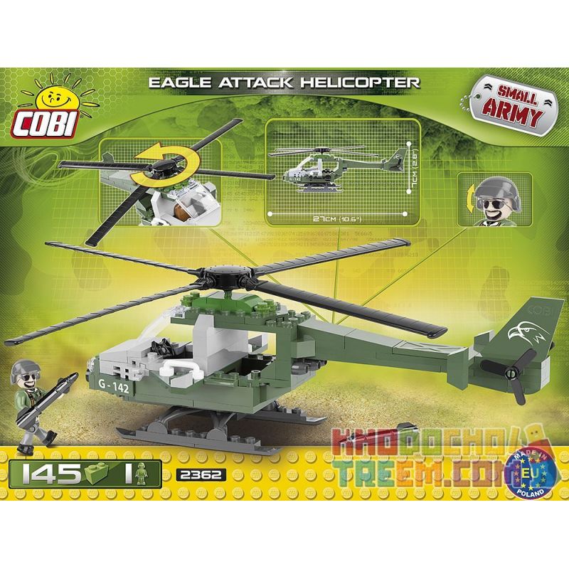 COBI 2362 non  TRỰC THĂNG TẤN CÔNG ĐẠI BÀNG bộ đồ chơi xếp lắp ráp ghép mô hình Military Army EAGLE ATTACK HELICOPTER Quân Sự Bộ Đội 150 khối