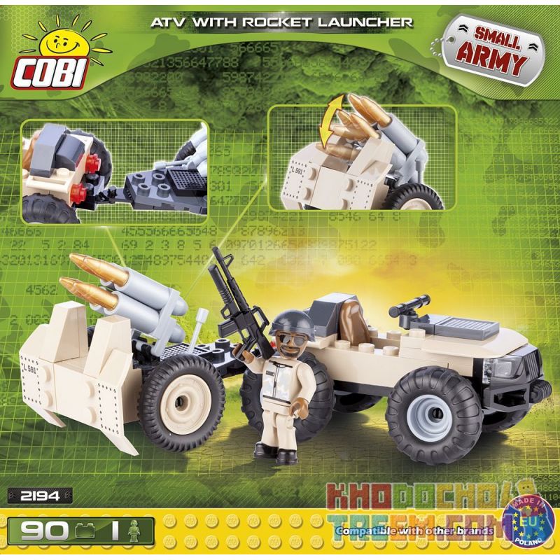 COBI 2194 non  XE ĐỊA HÌNH CÓ BỆ PHÓNG TÊN LỬA bộ đồ chơi xếp lắp ráp ghép mô hình Military Army ATV WITH ROCKET LAUNCHER Quân Sự Bộ Đội 90 khối