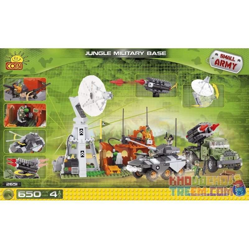 COBI 2651 non  CĂN CỨ QUÂN SỰ JUNGLE bộ đồ chơi xếp lắp ráp ghép mô hình Military Army JUNGLE MILITARY BASE Quân Sự Bộ Đội 650 khối