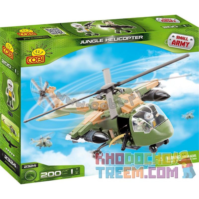 COBI 2324 non  TRỰC THĂNG ĐI RỪNG bộ đồ chơi xếp lắp ráp ghép mô hình Military Army JUNGLE HELICOPTER Quân Sự Bộ Đội 200 khối