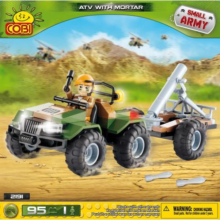 COBI 2191 non  XE ĐỊA HÌNH SÚNG CỐI bộ đồ chơi xếp lắp ráp ghép mô hình Military Army ATV WITH MORTAR Quân Sự Bộ Đội 95 khối