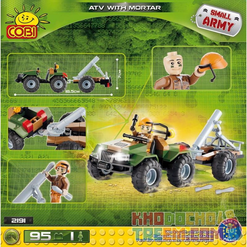 COBI 2191 non  XE ĐỊA HÌNH SÚNG CỐI bộ đồ chơi xếp lắp ráp ghép mô hình Military Army ATV WITH MORTAR Quân Sự Bộ Đội 95 khối