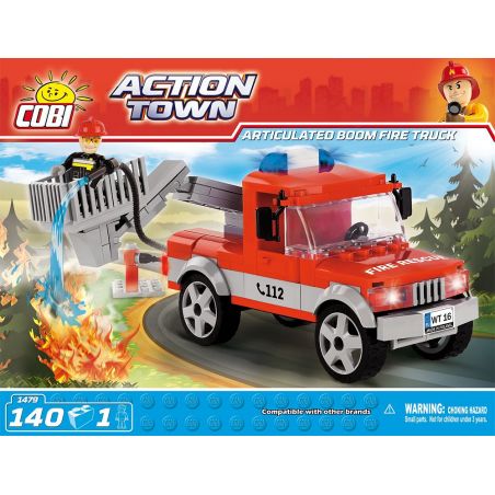 COBI 1479 non  XE THANG CÓ KHỚP NỐI bộ đồ chơi xếp lắp ráp ghép mô hình City ARTICULATED BOOM FIRE TRUCK Thành Phố 140 khối
