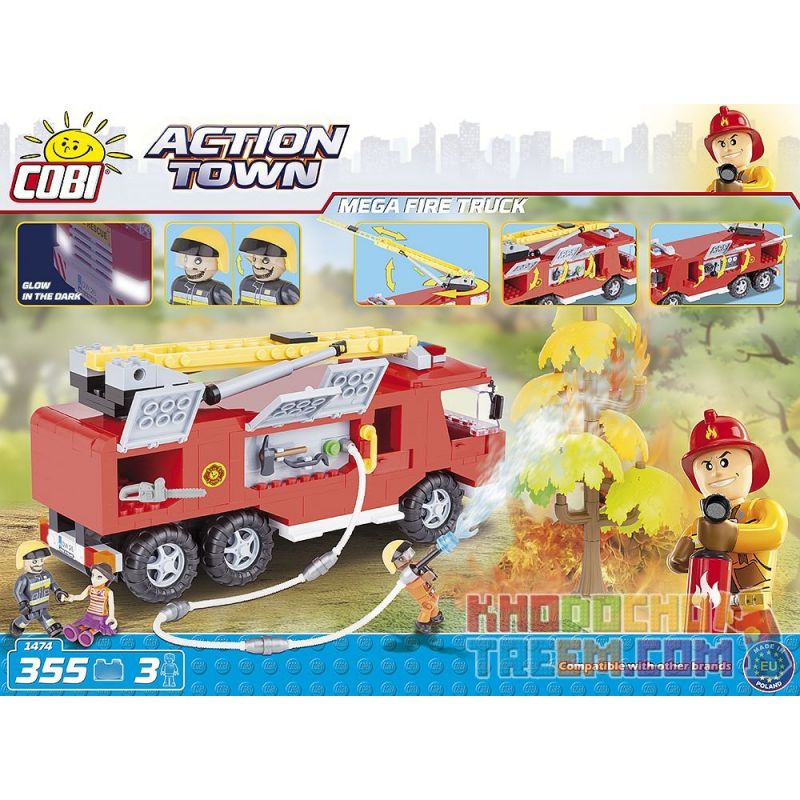 COBI 1474 non  XE CỨU HỎA LỚN bộ đồ chơi xếp lắp ráp ghép mô hình City MEGA FIRE TRUCK Thành Phố 355 khối