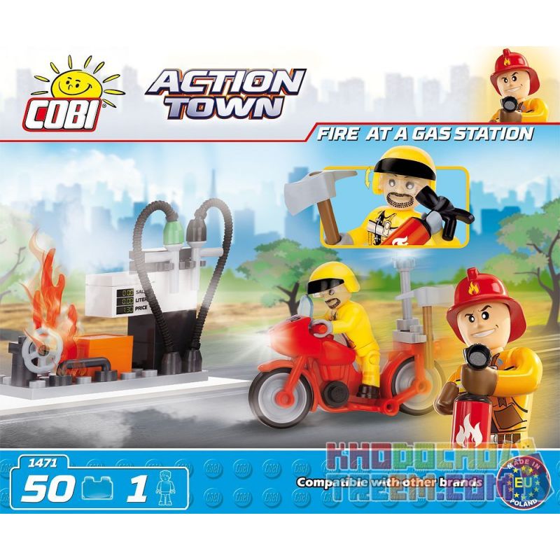 COBI 1471 non  CHÁY TRẠM XĂNG bộ đồ chơi xếp lắp ráp ghép mô hình City FIRE AT GAS STATION Thành Phố 50 khối