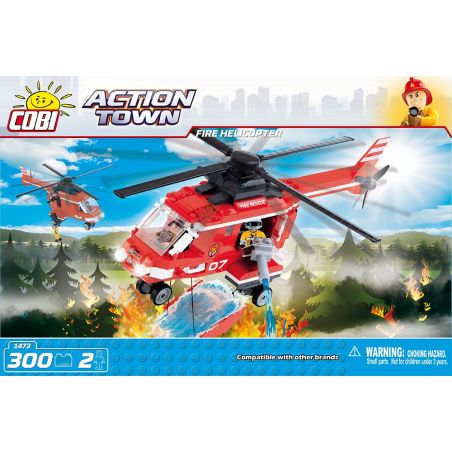 COBI 1473 non  TRỰC THĂNG CỨU HỎA bộ đồ chơi xếp lắp ráp ghép mô hình City FIRE HELICOPTER Thành Phố 300 khối