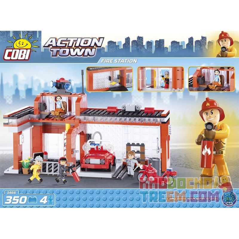 COBI 1466 non  SỞ CỨU HỎA bộ đồ chơi xếp lắp ráp ghép mô hình City FIRE STATION Thành Phố 350 khối