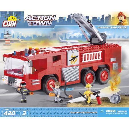 COBI 1467 non  XE CỨU HỎA SÂN BAY bộ đồ chơi xếp lắp ráp ghép mô hình City AIRPORT FIRE TRUCK Thành Phố 420 khối
