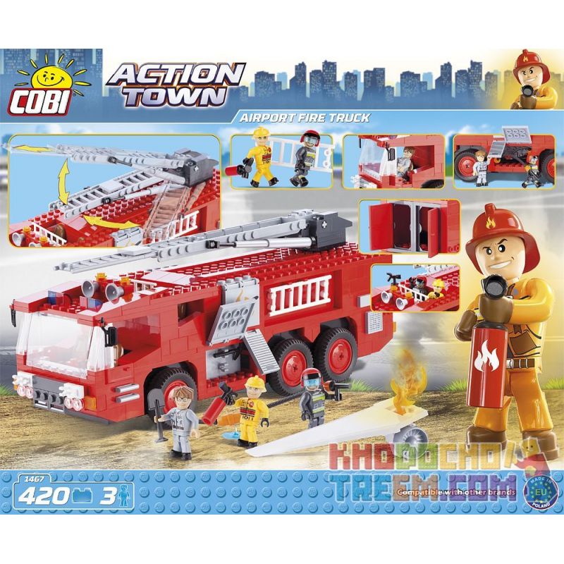 COBI 1467 non  XE CỨU HỎA SÂN BAY bộ đồ chơi xếp lắp ráp ghép mô hình City AIRPORT FIRE TRUCK Thành Phố 420 khối