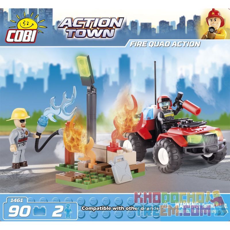 COBI 1461 non  HÀNH ĐỘNG CỦA ĐỘI CỨU HỎA bộ đồ chơi xếp lắp ráp ghép mô hình City FIRE QUAD ACTION Thành Phố 90 khối