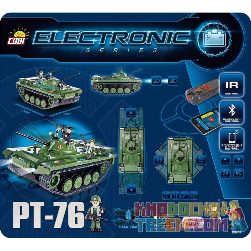 COBI 21906 non  XE TĂNG PT-76 (ĐIỀU KHIỂN TỪ XA) bộ đồ chơi xếp lắp ráp ghép mô hình Military Army TANK PT-76 (R/C) Quân Sự Bộ Đội