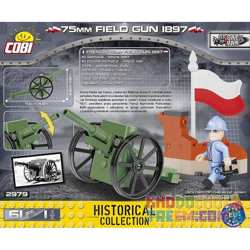 COBI CHARACTER BUILDING 2979 non  SÚNG TRƯỜNG M1897 75MM bộ đồ chơi xếp lắp ráp ghép mô hình Military Army 75 MM FIELD GUN 1897 Quân Sự Bộ Đội 61 khối