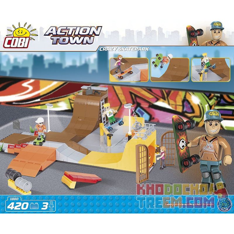 COBI 1880 non  CÔNG VIÊN TRƯỢT BĂNG ĐIÊN CUỒNG bộ đồ chơi xếp lắp ráp ghép mô hình City CRAZY SKATEPARK Thành Phố 420 khối