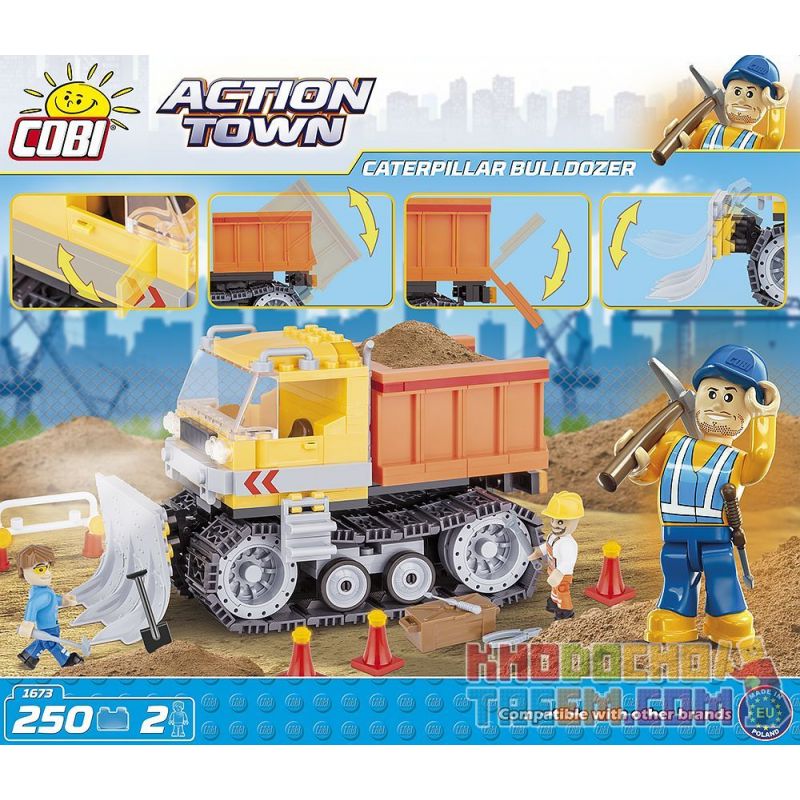 COBI 1673 non  MÁY ỦI BÁNH XÍCH bộ đồ chơi xếp lắp ráp ghép mô hình City CATERPILLAR BULLDOZER Thành Phố 250 khối