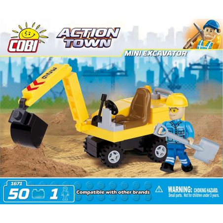 COBI 1671 non  MÁY XÚC MINI bộ đồ chơi xếp lắp ráp ghép mô hình City MINI EXCAVATOR Thành Phố 50 khối