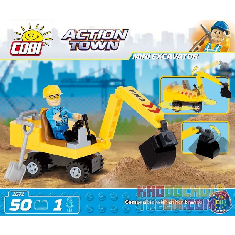 COBI 1671 non  MÁY XÚC MINI bộ đồ chơi xếp lắp ráp ghép mô hình City MINI EXCAVATOR Thành Phố 50 khối