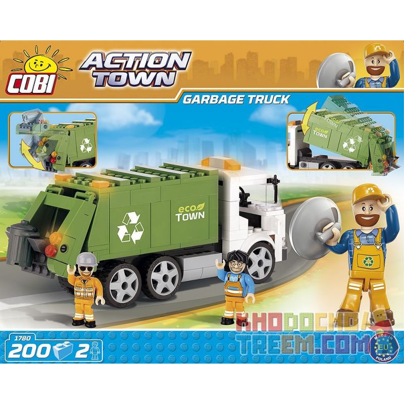 COBI 1780 non  XE CHỞ RÁC bộ đồ chơi xếp lắp ráp ghép mô hình City GARBAGE TRUCK Thành Phố 200 khối