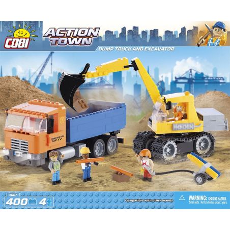 COBI 1667 non  XE BEN VÀ MÁY XÚC bộ đồ chơi xếp lắp ráp ghép mô hình City DUMP TRUCK AND EXCAVATOR Thành Phố 400 khối