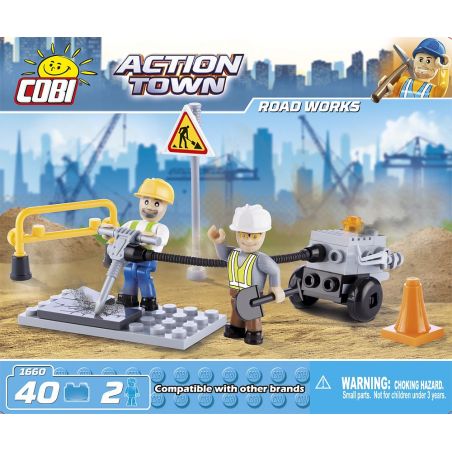COBI 1660 non  SỬA ĐƯỜNG bộ đồ chơi xếp lắp ráp ghép mô hình City ROAD WORKS Thành Phố 40 khối