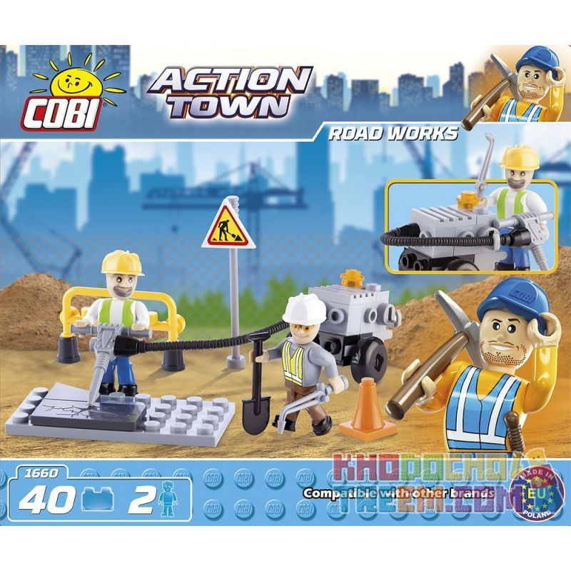 COBI 1660 non  SỬA ĐƯỜNG bộ đồ chơi xếp lắp ráp ghép mô hình City ROAD WORKS Thành Phố 40 khối