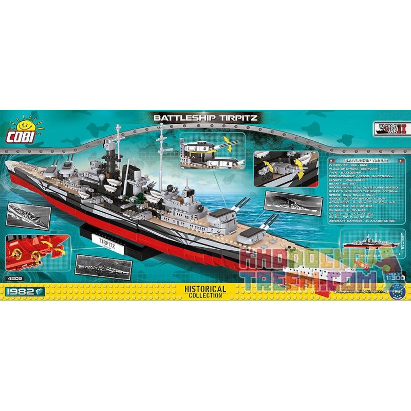 COBI 4809 non  THIẾT GIÁP HẠM TIRPITZ bộ đồ chơi xếp lắp ráp ghép mô hình Military Army BATTLESHIP TIRPITZ Quân Sự Bộ Đội 1982 khối