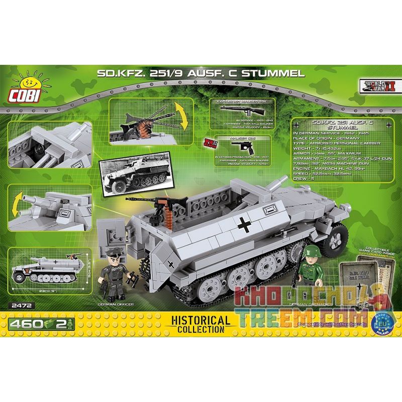 COBI 2472A non  XE BÁN TẢI SDKFZ 251 bộ đồ chơi xếp lắp ráp ghép mô hình Military Army SD.KFZ.251/10 AUSF.C STUMMEL Quân Sự Bộ Đội 460 khối