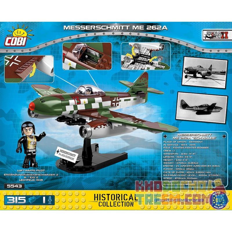 COBI 5543 non  MÁY BAY CHIẾN ĐẤU MESSERSCHMITT ME-262 bộ đồ chơi xếp lắp ráp ghép mô hình Military Army MESSERSCHMITT 262A Quân Sự Bộ Đội 315 khối