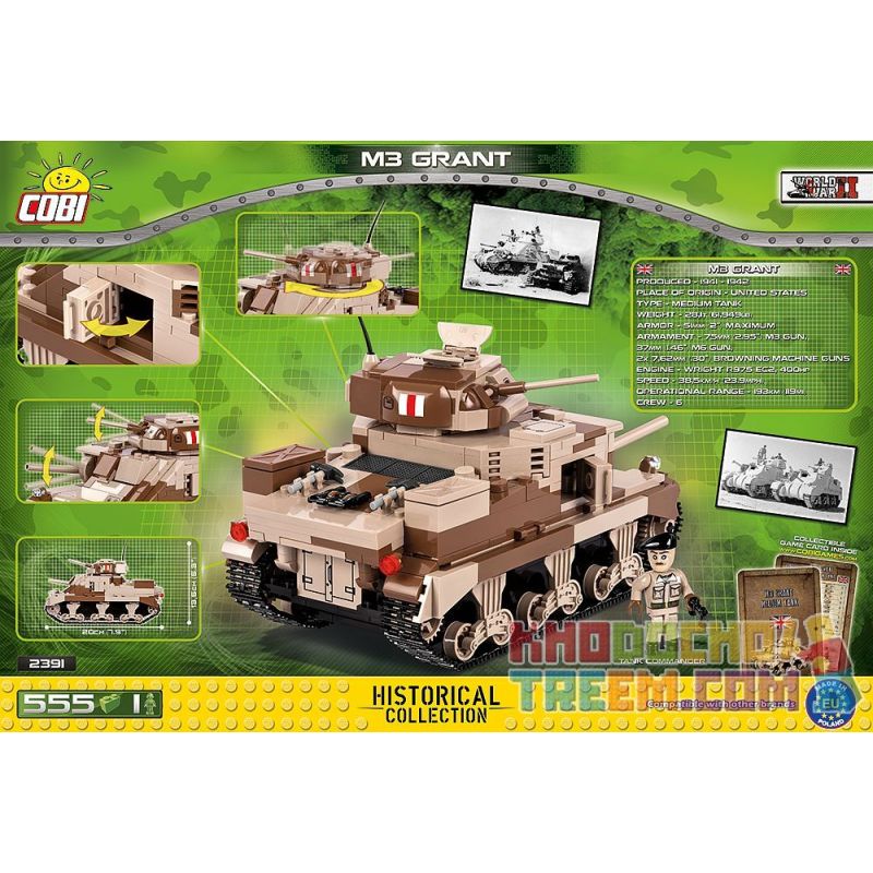 COBI 2391 non  XE TĂNG CẤP M3 bộ đồ chơi xếp lắp ráp ghép mô hình Military Army M3 GRANT Quân Sự Bộ Đội 555 khối