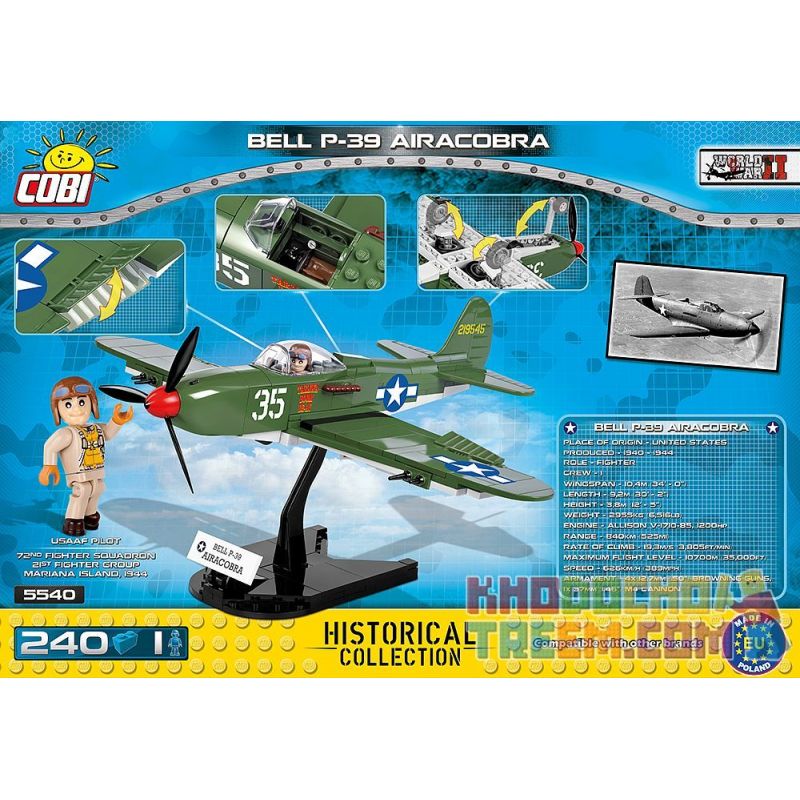 COBI 5540 non  COBRA TRÊN KHÔNG P-39 bộ đồ chơi xếp lắp ráp ghép mô hình Military Army BELL P-39 AIRACOBRA Quân Sự Bộ Đội 240 khối