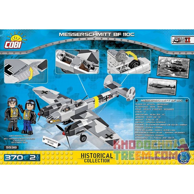 COBI 5538 non  MESSERSCHMITT BF 110C bộ đồ chơi xếp lắp ráp ghép mô hình Military Army Quân Sự Bộ Đội 370 khối