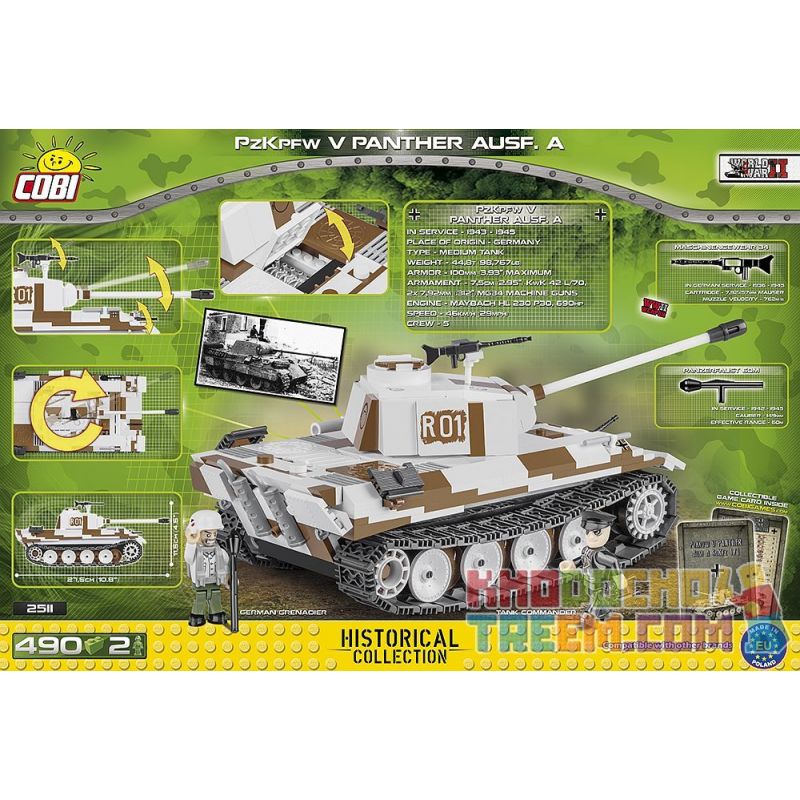 COBI 2511 non  LEOPARD TANK. bộ đồ chơi xếp lắp ráp ghép mô hình Military Army PANZER V PANTHER AUSF. Quân Sự Bộ Đội 490 khối