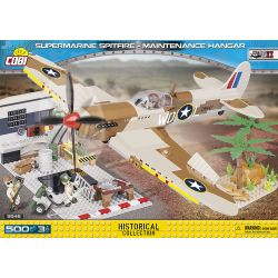 COBI 5546 non  SPITFIRE MK.IX-THƯ VIỆN BẢO DƯỠNG MÁY BAY bộ đồ chơi xếp lắp ráp ghép mô hình Military Army SUPERMARINE SPITFIRE MK.IX - MAINTENANCE HANGAR Quân Sự Bộ Đội 500 khối