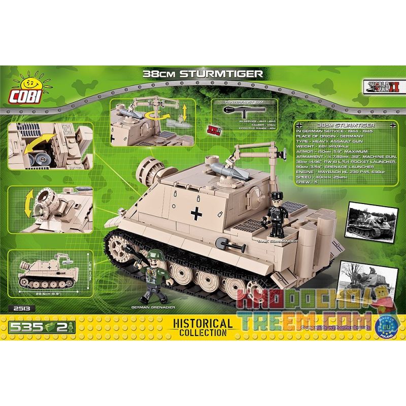COBI 2513 non  HỔ TẤN CÔNG 38CM bộ đồ chơi xếp lắp ráp ghép mô hình Military Army 38 CM STURMTIGER Quân Sự Bộ Đội 535 khối