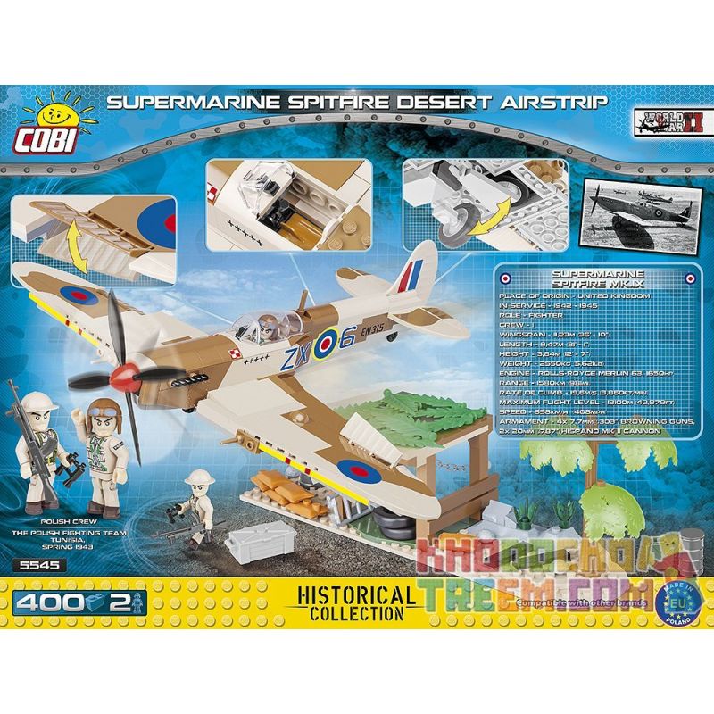 COBI 5545 non  ĐƯỜNG BĂNG SA MẠC SPITFIRE MK.IX bộ đồ chơi xếp lắp ráp ghép mô hình Military Army SUPERMARINE SPITFIRE MK.IX DESERT AIRSTRIP Quân Sự Bộ Đội 400 khối