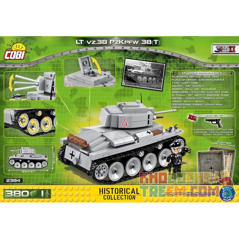 COBI 2384 non  XE TĂNG LT-38 bộ đồ chơi xếp lắp ráp ghép mô hình Military Army LT VZ.38 PZKPFW 38(T) Quân Sự Bộ Đội 380 khối