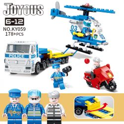 Kazi KY059 non  TRỰC THĂNG VẬN CHUYỂN XE CẢNH SÁT bộ đồ chơi xếp lắp ráp ghép mô hình Police JOYOUS 178 khối