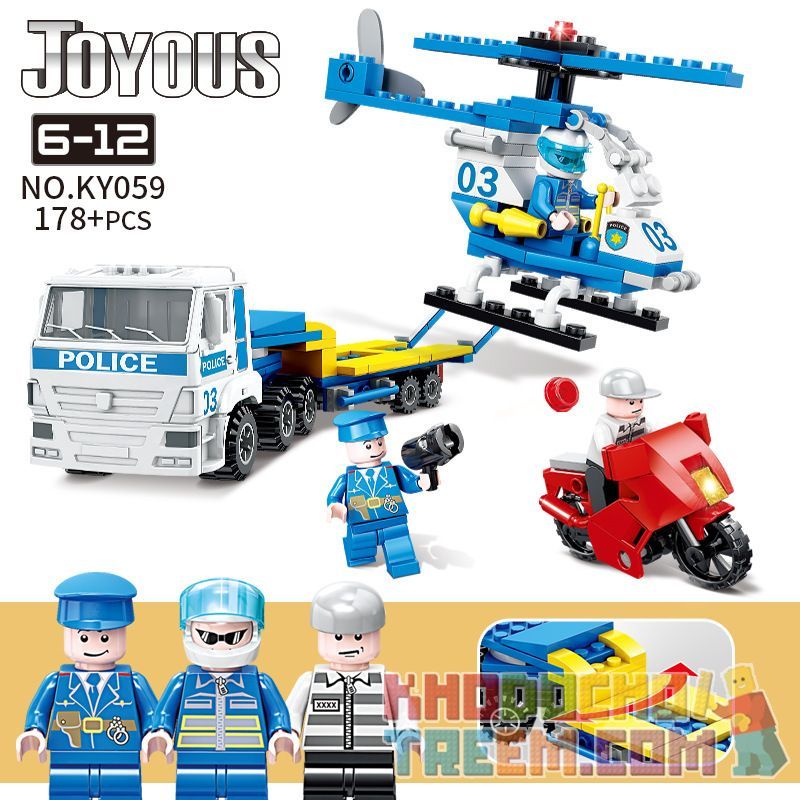 Kazi KY059 non  TRỰC THĂNG VẬN CHUYỂN XE CẢNH SÁT bộ đồ chơi xếp lắp ráp ghép mô hình Police JOYOUS 178 khối