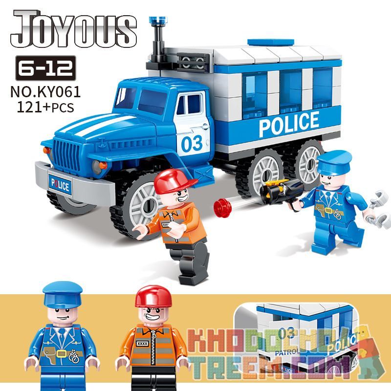 Kazi KY061 non  TÙ NHÂN 03 ÁP GIẢI XE CẢNH SÁT bộ đồ chơi xếp lắp ráp ghép mô hình Police JOYOUS 121 khối
