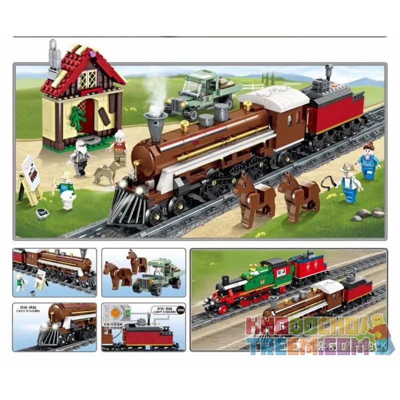 Kazi KY98250 98250 non  TÀU HƠI NƯỚC NÔNG TRẠI bộ đồ chơi xếp lắp ráp ghép mô hình Trains CITYTRAIN Tàu Hỏa 848 khối