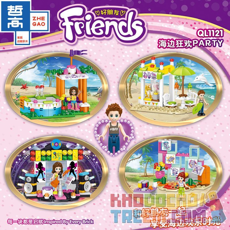 ZHEGAO QL1121 1121 non  LỄ HỘI BÃI BIỂN PARTY 4 HỘP NHỎ bộ đồ chơi xếp lắp ráp ghép mô hình  Các Bạn Gái