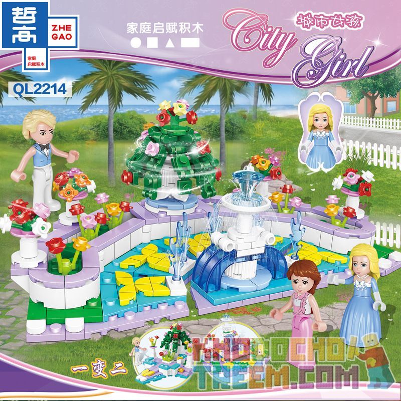 ZHEGAO QL2214 2214 non  VƯỜN PHUN NƯỚC bộ đồ chơi xếp lắp ráp ghép mô hình City Girl Thành Phố Con Gái 391 khối