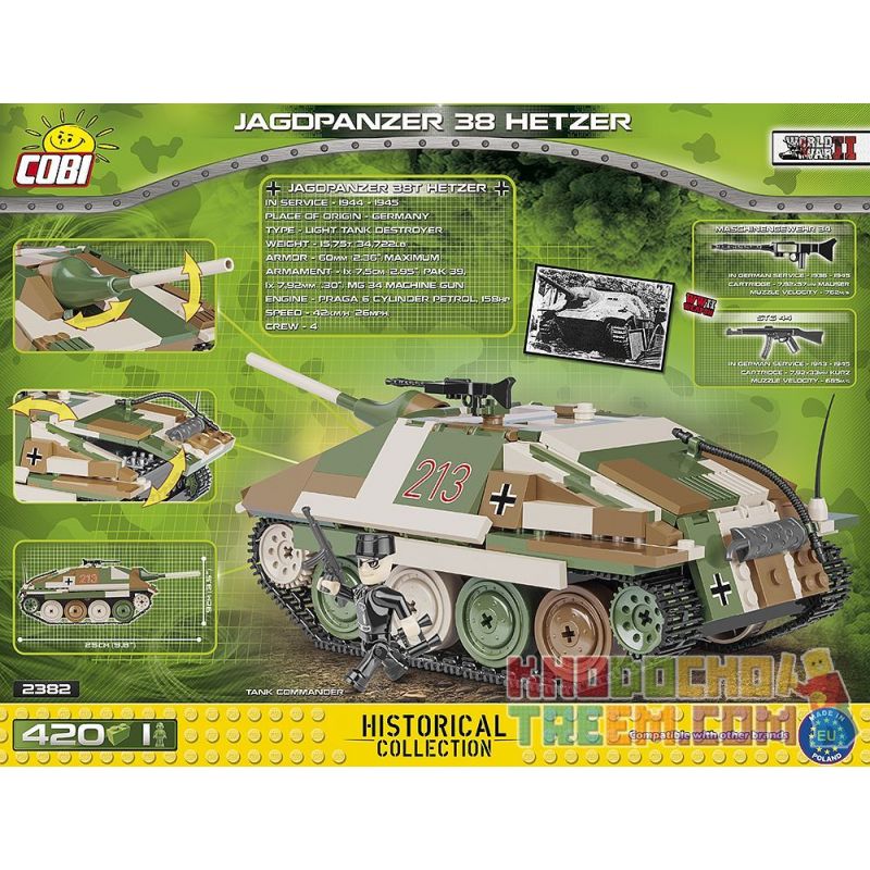 COBI 2382 non  PHÁO CHỐNG TĂNG TỰ HÀNH STALKER bộ đồ chơi xếp lắp ráp ghép mô hình Military Army JAGDPANZER 38 HETZER Quân Sự Bộ Đội 420 khối