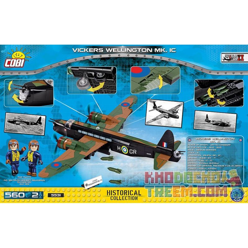 COBI 5531 non  MÁY BAY NÉM BOM WELLINGTON bộ đồ chơi xếp lắp ráp ghép mô hình Military Army VICKERS WELLINGTON MK.1C Quân Sự Bộ Đội 560 khối