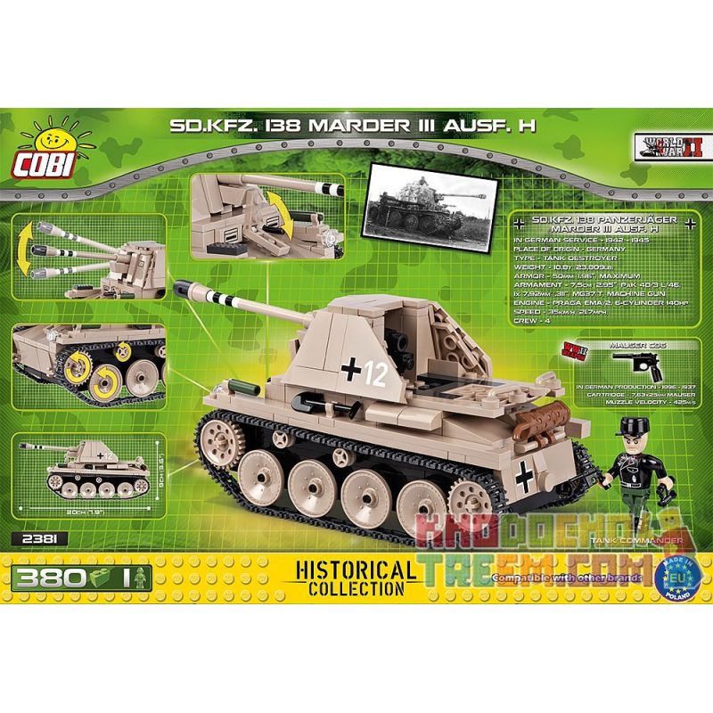 COBI 2381 non  PHÁO CHỐNG TĂNG TỰ HÀNH WEASEL III bộ đồ chơi xếp lắp ráp ghép mô hình Military Army SD.KFZ.138 MARDER III AUSF.H Quân Sự Bộ Đội 380 khối