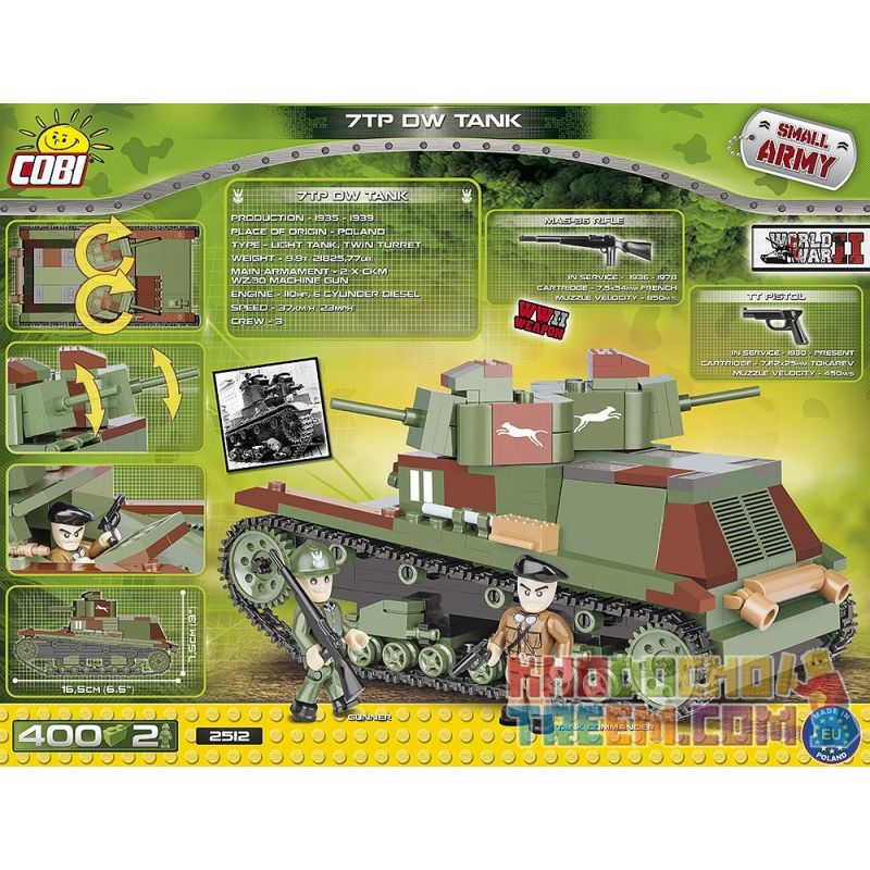 COBI 2512 non  BỂ 7TP DW bộ đồ chơi xếp lắp ráp ghép mô hình Military Army 7TP DW TANK Quân Sự Bộ Đội 400 khối