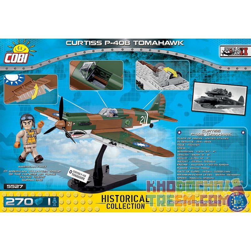 COBI 5527 non  MÁY BAY CHIẾN ĐẤU P-40 WARHAWK bộ đồ chơi xếp lắp ráp ghép mô hình Military Army CURTISS P-40B TOMAHAWK Quân Sự Bộ Đội 270 khối