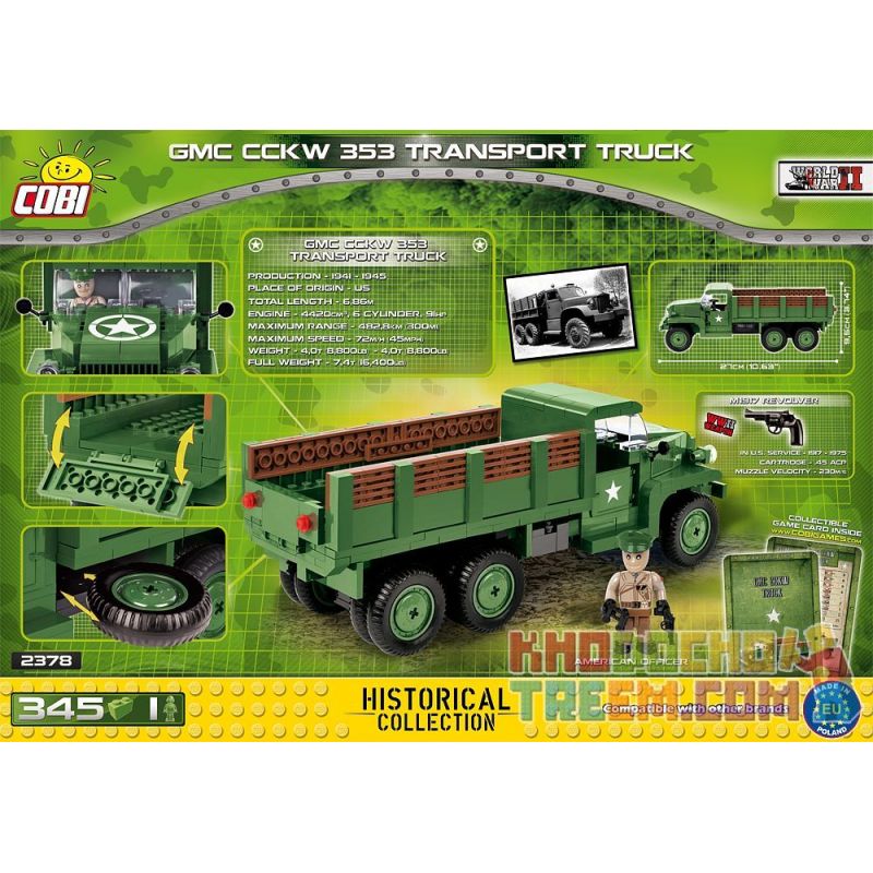 COBI 2378 non  XE TẢI GMC CCKW 353 bộ đồ chơi xếp lắp ráp ghép mô hình Military Army GMC CCKW 353 TRANSPORT TRUCK Quân Sự Bộ Đội 345 khối