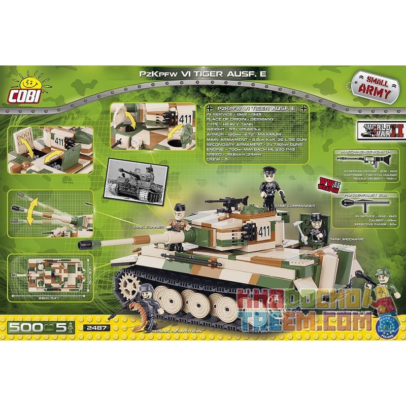 COBI 2487 non  XE TĂNG SIX TIGER bộ đồ chơi xếp lắp ráp ghép mô hình Military Army TIGER PZKPFW VI AUSF. Quân Sự Bộ Đội 500 khối